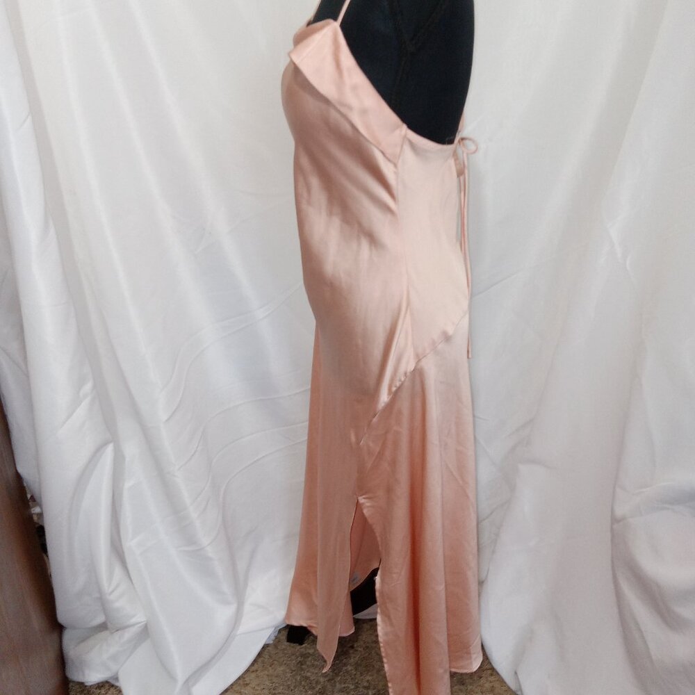ASTR The Label Satin Cowl Neck Midi Dress Blush Strappy Lace Up Back Slip S - Picture 4 of 13